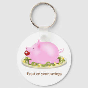 Suckling Piggy Bank "Feast on your savings" Money Key Ring
