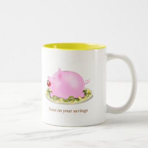 Suckling Piggy Bank on a Plate of Money Two-Tone Coffee Mug