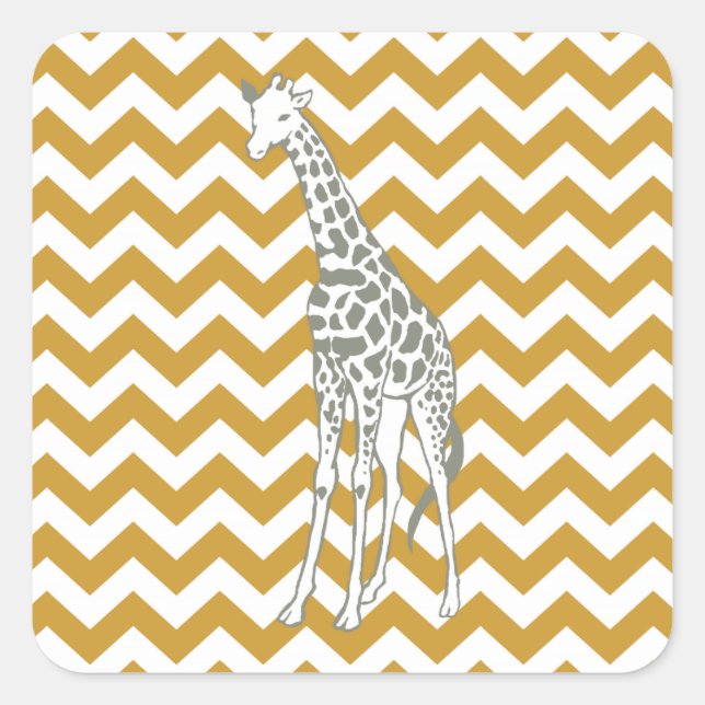 Sudan Brown Safari Chevron with Pop Art Giraffe Square Sticker (Front)