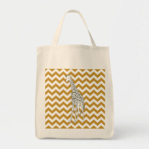Sudan Brown Safari Chevron with Pop Art Giraffe Tote Bag