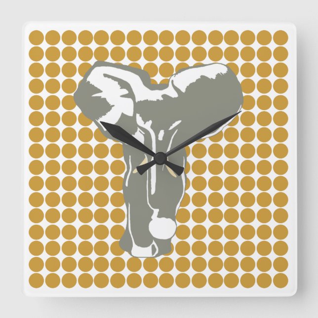 Sudan Brown Safari Dot with Pop Art Elephant Square Wall Clock (Front)