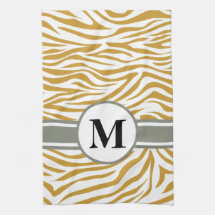 Sudan Brown Safari Zebra with monogram Tea Towel