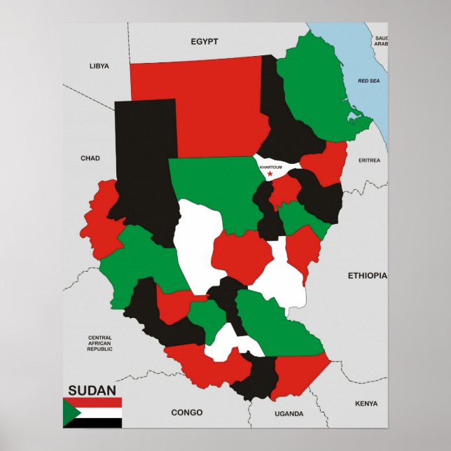 sudan country political map flag poster (Front)