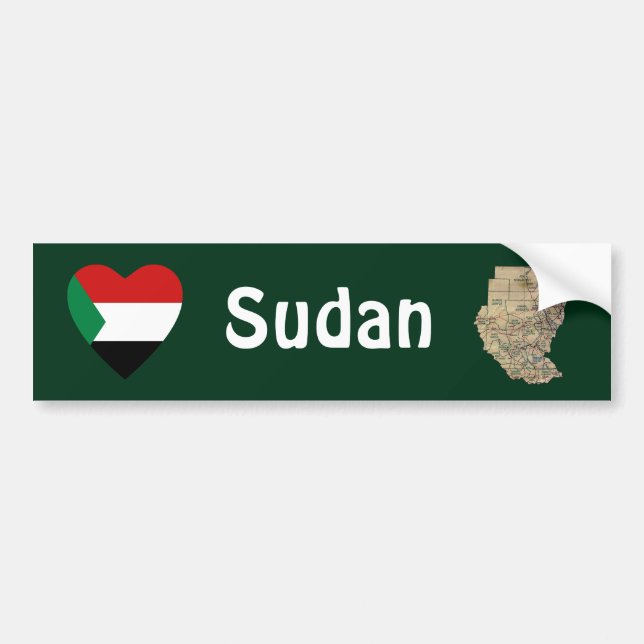 Sudan Flag Heart + Map Bumper Sticker (Front)