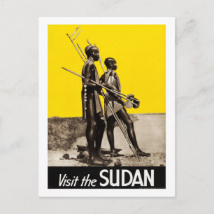 Sudan, warrior kids, spears, vintage, travel postcard