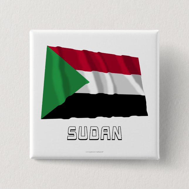 Sudan Waving Flag with Name 15 Cm Square Badge (Front)
