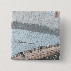 Sudden Shower over Shin-Ohashi Bridge and 15 Cm Square Badge