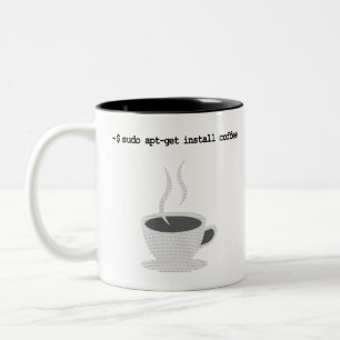 sudo apt-get install coffee Funny Linux Command Two-Tone Coffee Mug