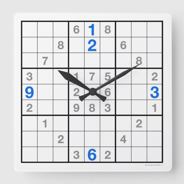 Sudoku Clock with downloadable puzzle (blue) (Front)