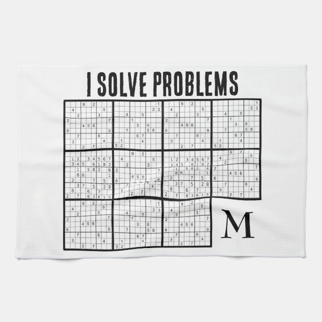 SUDOKU I Solve Problems Monogram Tea Towel (Horizontal)