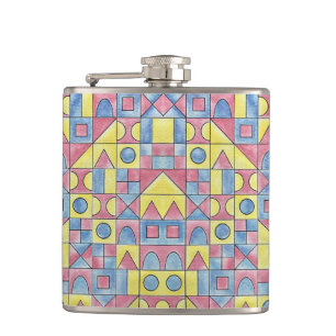 Sudoku One-Modern Bauhaus Geometric Art Hip Flask
