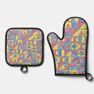 Sudoku One-Modern Bauhaus Geometric Art Oven Mitt & Pot Holder Set
