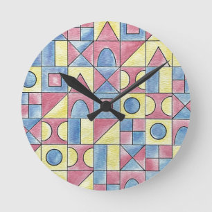 Sudoku One-Modern Minimalist Bauhaus Geometric Art Round Clock
