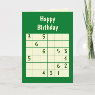  Sudoku Puzzle 6x6 Birthday Card