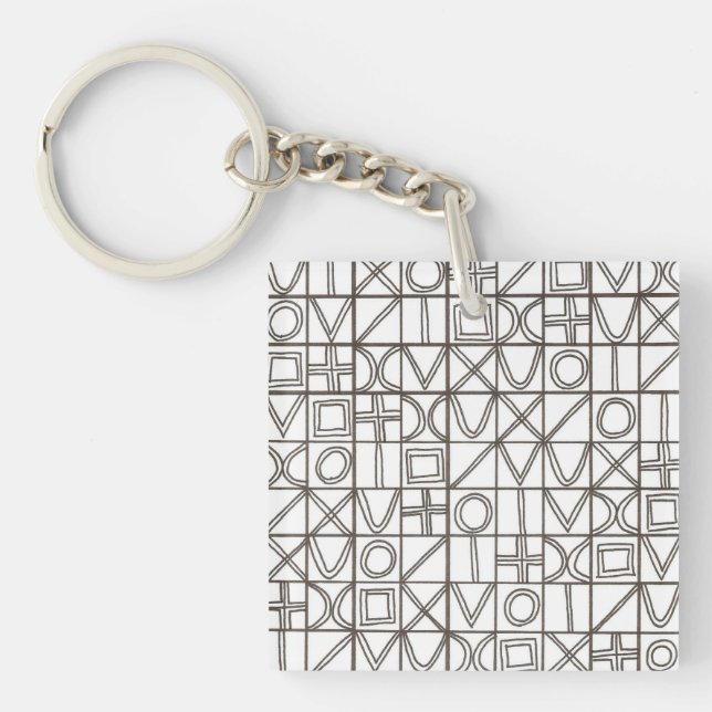 Sudoku Two-Black And White Abstract Art Key Ring (Front)
