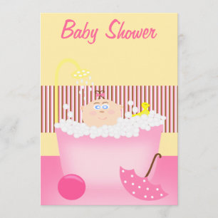 Sudsy Bathtub Pink Baby Shower Invitation