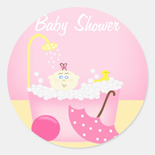 Sudsy Bathtub Pink Baby Shower Sticker