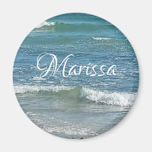 Sudsy Blue Atlantic Ocean Shore Custom Name Magnet