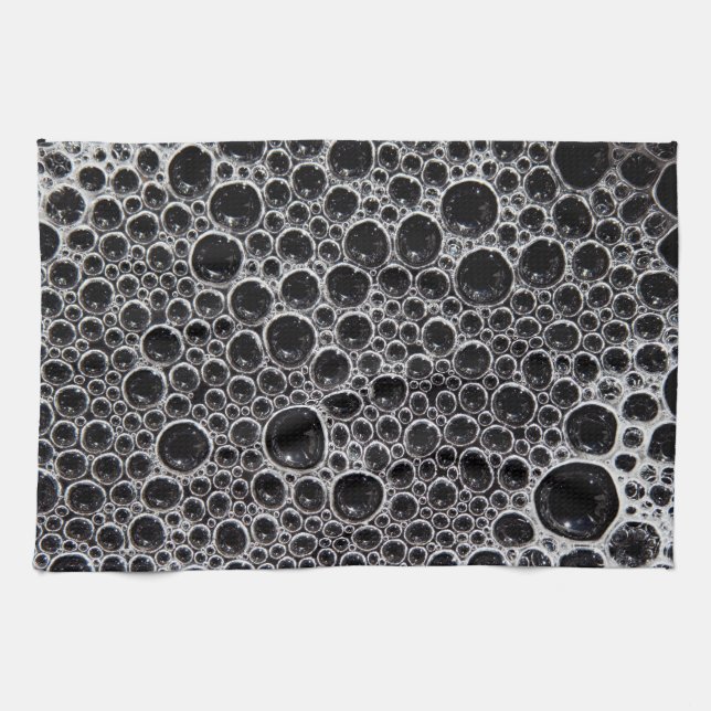 Sudsy soap bubble black and white tea towel (Horizontal)