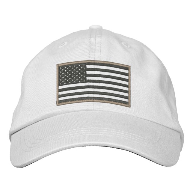 Sudued U.S. Flag Embroidered Hat (Beige) (Front)