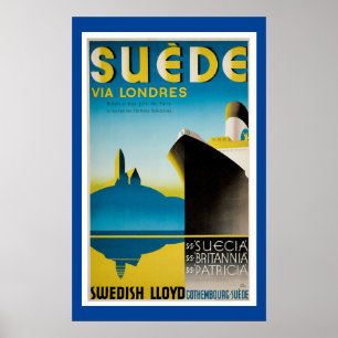 Suede Sweden Vintage Ship Advertisement Poster