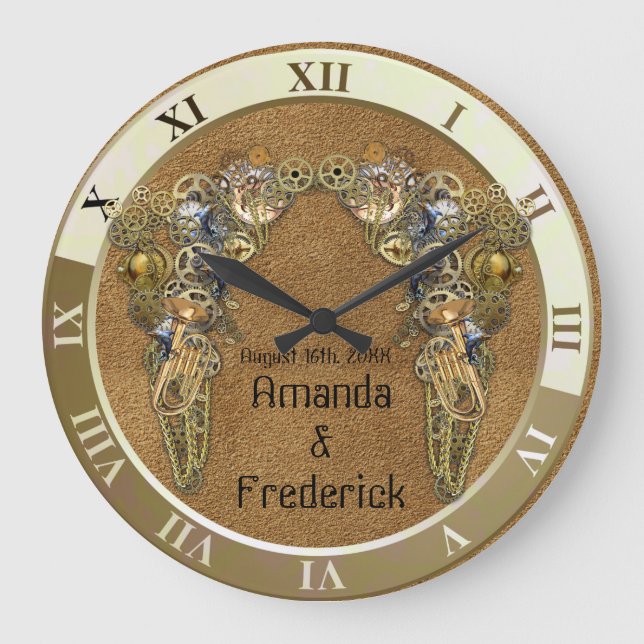 Suede Texture with Steampunk Sculptures Large Clock (Front)