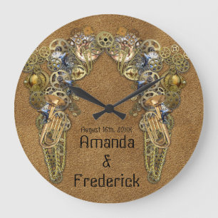Suede Texture with Steampunk Sculptures Large Clock