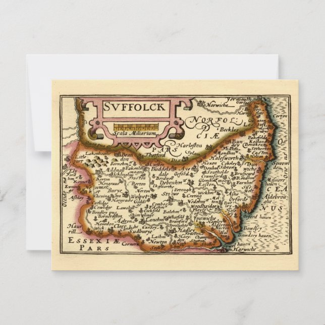 "Suffolck" Suffolk County Map Invitation (Front)