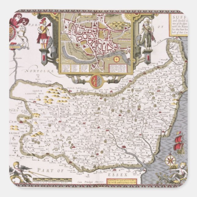 Suffolk and the situation of Ipswich Square Sticker (Front)