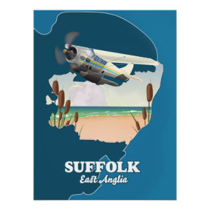 Suffolk east anglia map poster