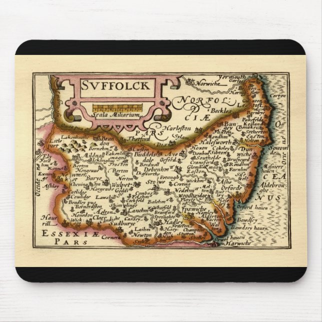 Suffolk (Suffolck) County England Antiquarian Map Mouse Pad (Front)