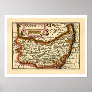 Suffolk (Suffolck) County England Antiquarian Map Poster