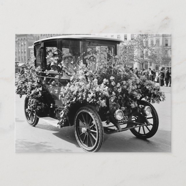Suffragette Flower Car: 1914 Postcard (Front)