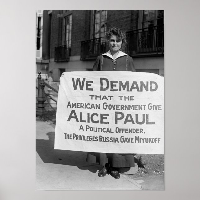 Suffragette With Sign Supporting Alice Paul - 1917 (Front)
