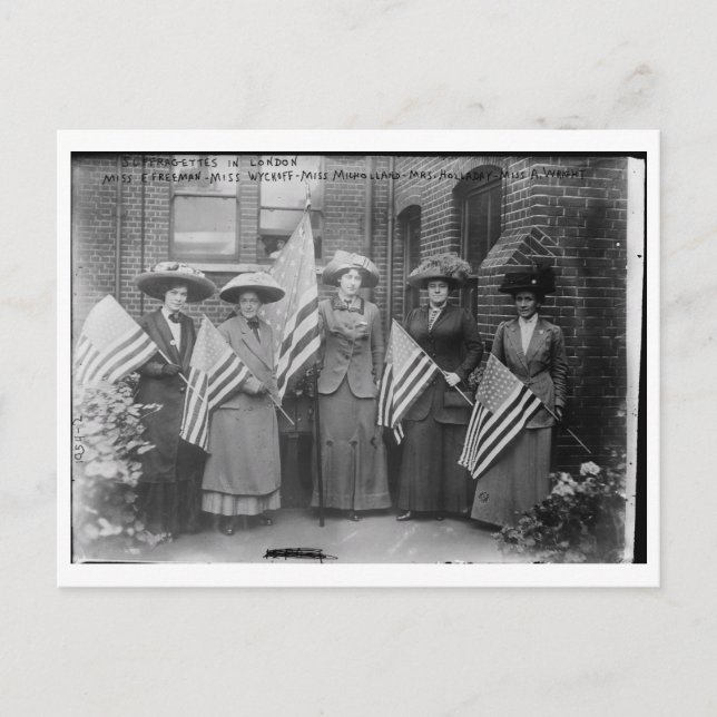 Suffragettes Holding Flags Vintage Postcard (Front)