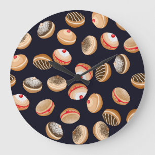 Sufganiyot Doughnuts: Hanukkah Vintage Pattern Large Clock