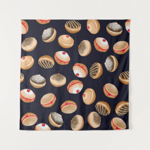Sufganiyot Doughnuts: Hanukkah Vintage Pattern Tapestry