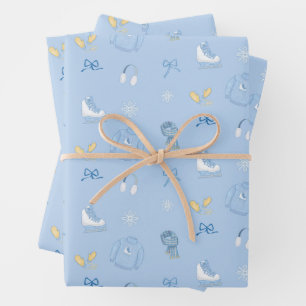 Sugar and Ice Figure Skate Ice Skate Winter Blue Wrapping Paper Sheet