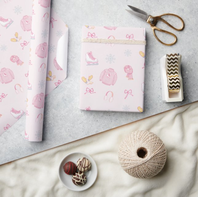 Sugar and Ice Figure Skate Ice Skate Winter Pink Wrapping Paper (Crafts)