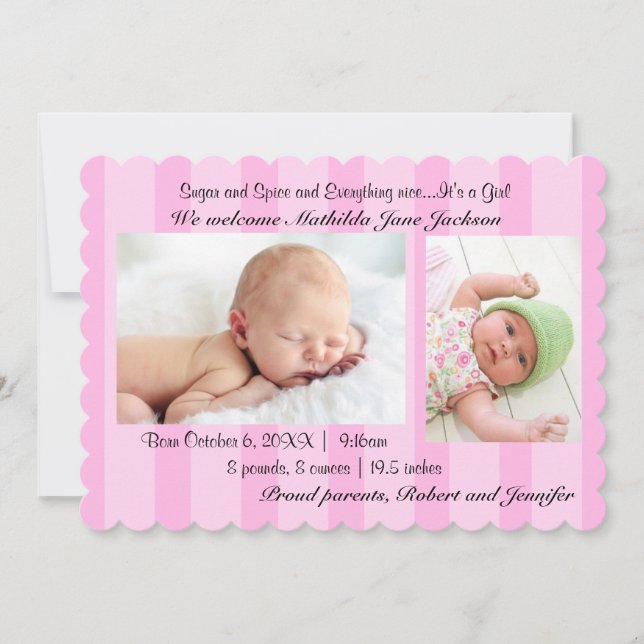 Sugar and Spice Baby Girl Birth Announcement (Front)