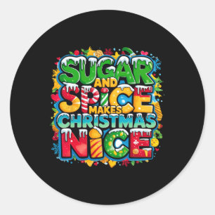 Sugar And Spice Makes Christmas Nice Retro Christm Classic Round Sticker