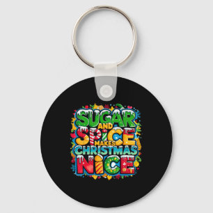 Sugar And Spice Makes Christmas Nice Retro Christm Key Ring