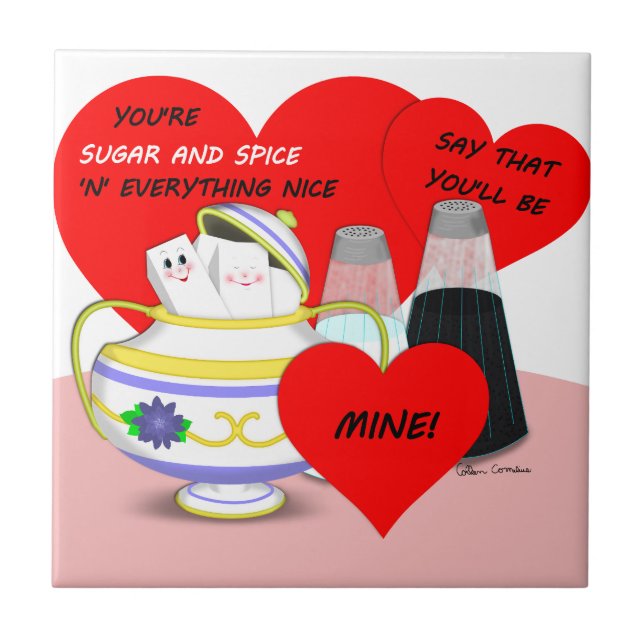 Sugar and Spice - Old Fashioned Valentine Card Art Ceramic Tile (Front)