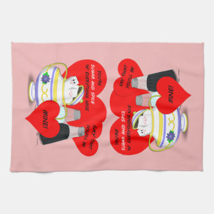 Sugar and Spice - Old Fashioned Valentine Card Art Tea Towel