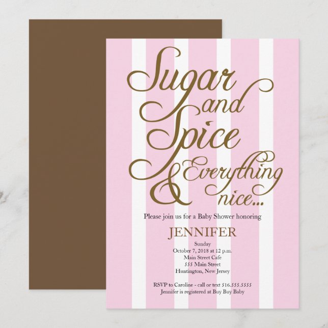 Sugar and Spice Pink baby shower Invitation (Front/Back)