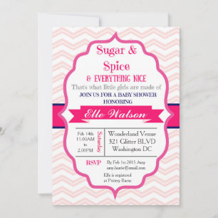 Sugar and Spice Pink Girl Baby Shower Invitations