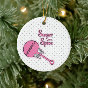 Sugar and Spice Polka Dot Baby Rattle Ceramic Ornament