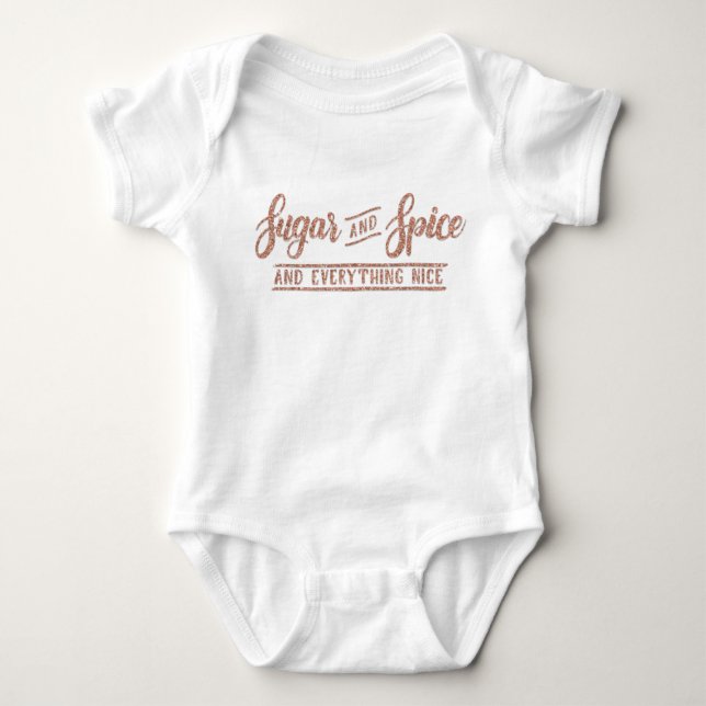 Sugar and Spice Rose Gold Calligraphy one piece Baby Bodysuit (Front)