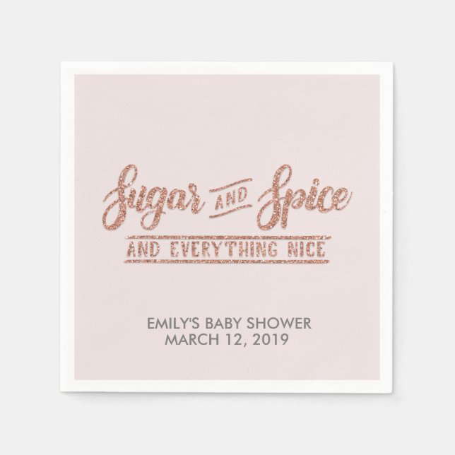 Sugar and Spice Rose Gold Glitter Baby Shower Napkin (Front)
