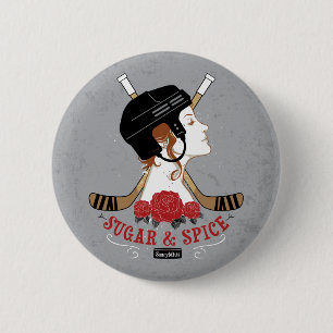 Sugar and Spice Womens Hockey Player 6 Cm Round Badge